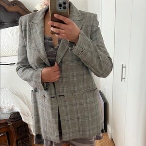 Zara Gray plaid black white orange Blazer
